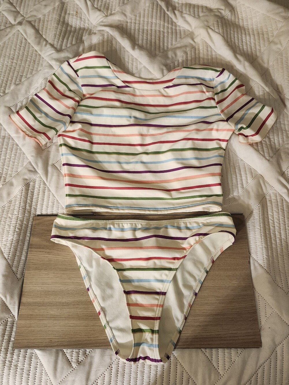 Kate Spade Short Sleeve Stripe Tankini M NWOT
